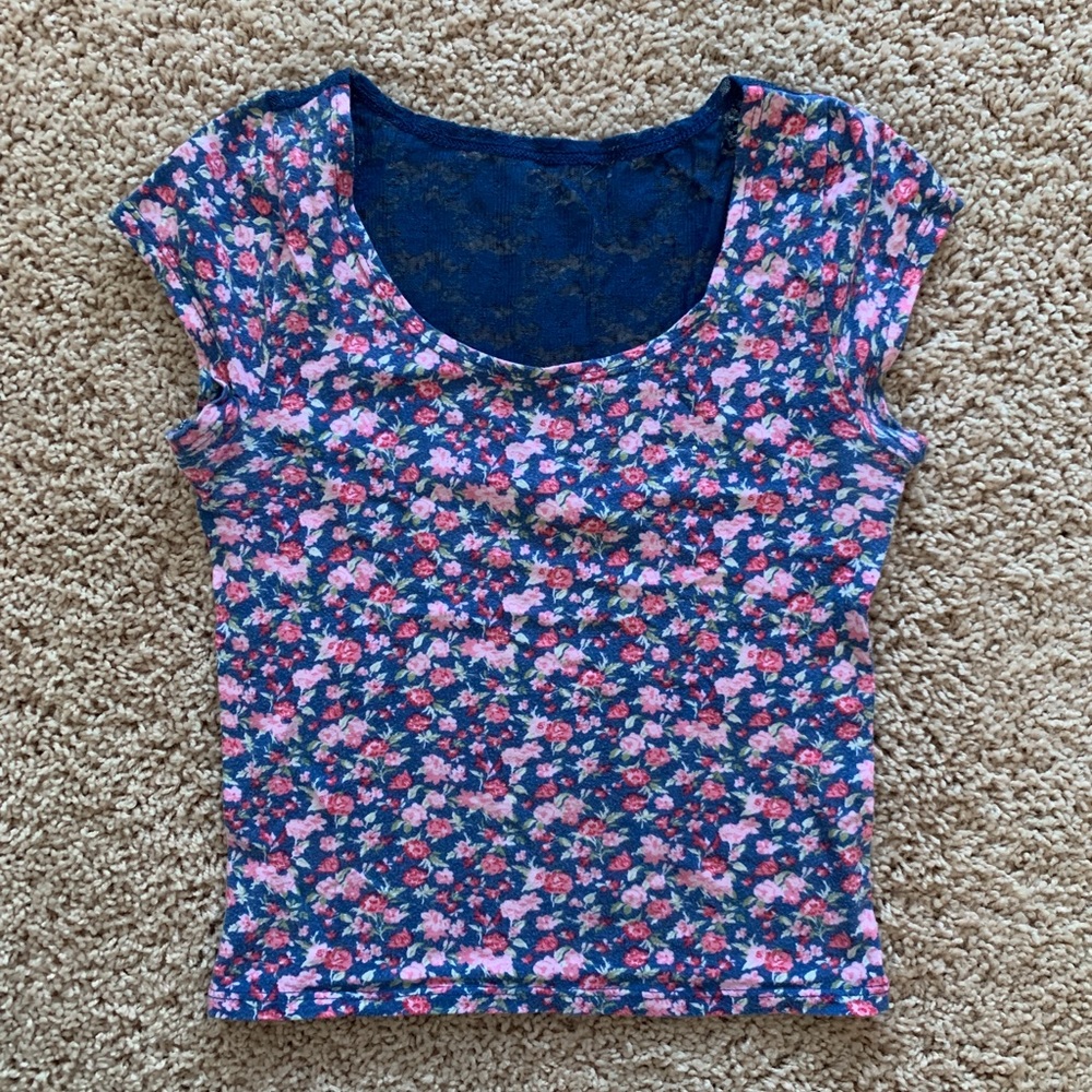 abercrombie kids girls floral lace back top size L